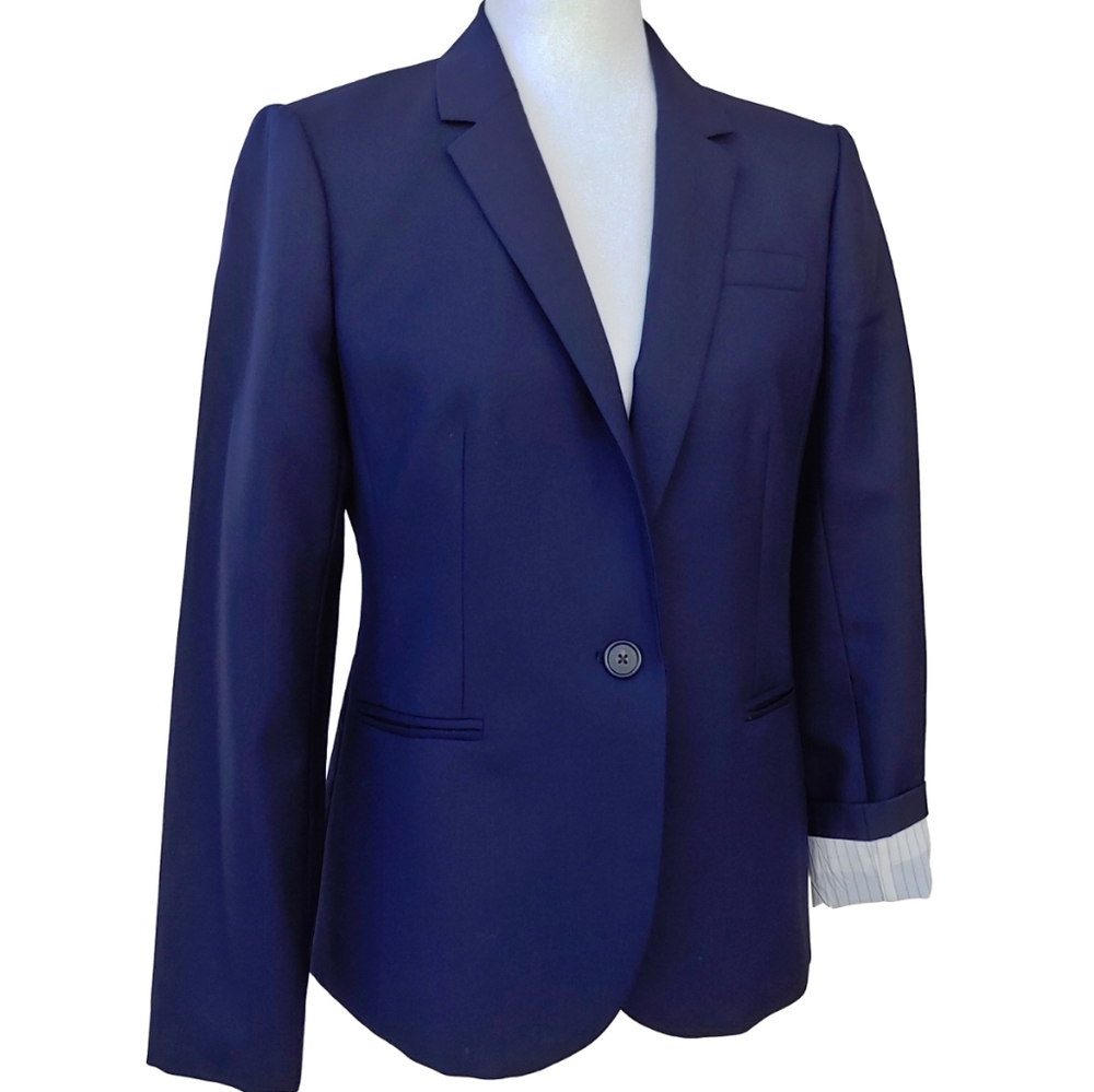 J. Crew Fine Wool Super 120s Button Blazer Coat in Navy Blue Women's size 8